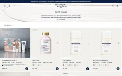 Biologique Recherche collection: soins visage on desktop, Shopify luxury beauty storefront captured at 1440 x 900