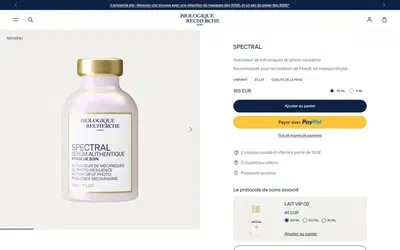 Biologique Recherche product page on desktop, Shopify luxury beauty storefront captured at 1440 x 900