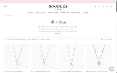 Boodles collection: all products on desktop, not disclosed luxury jewelry storefront captured at 1440 x 900
