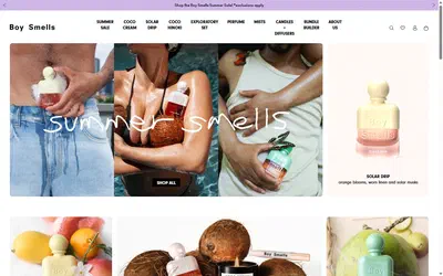 Boy Smells homepage on desktop, Shopify luxury beauty storefront captured at 1440 x 900