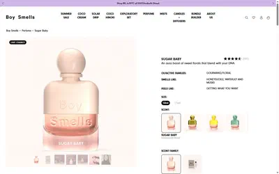 Boy Smells product page on desktop, Shopify luxury beauty storefront captured at 1440 x 900