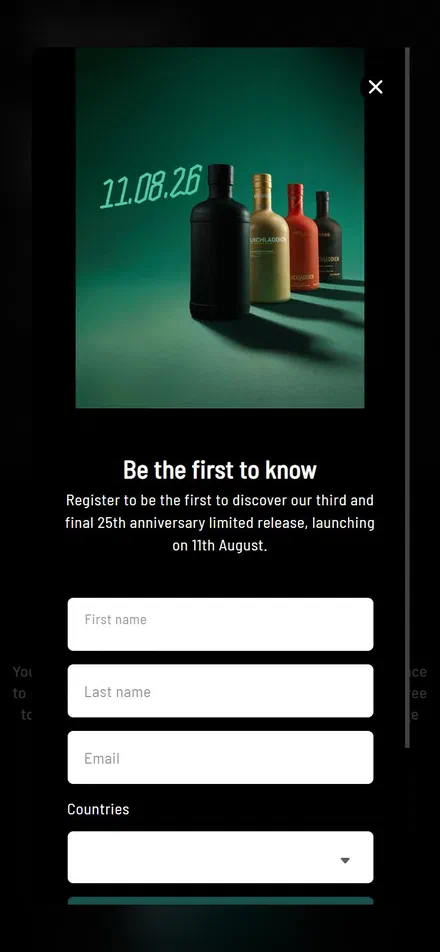 Bruichladdich collection: all product on mobile, Shopify luxury drinks storefront captured at 390 x 844