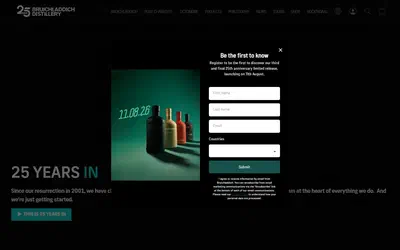 Bruichladdich homepage on desktop, Shopify luxury drinks storefront captured at 1440 x 900