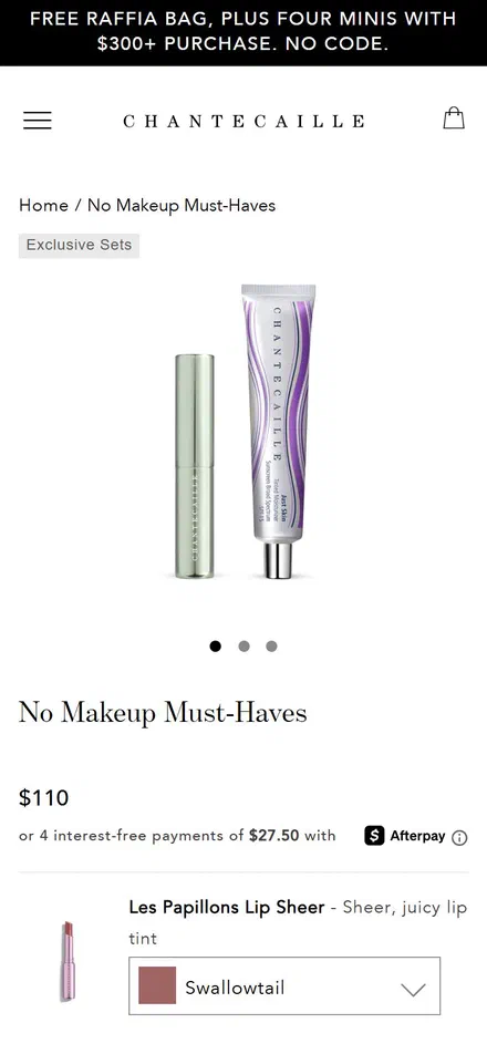 Chantecaille product page on mobile, Shopify luxury beauty storefront captured at 390 x 844