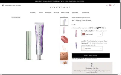 Chantecaille product page on desktop, Shopify luxury beauty storefront captured at 1440 x 900