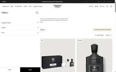 Creed Boutique collection: all fragrance gifts on desktop, not disclosed luxury beauty storefront captured at 1440 x 900