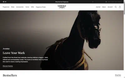 Creed Boutique homepage on desktop, not disclosed luxury beauty storefront captured at 1440 x 900