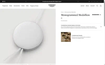Creed Boutique product page on desktop, not disclosed luxury beauty storefront captured at 1440 x 900
