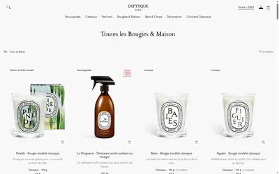 Diptyque collection: toutes les bougies & maison on desktop, not disclosed luxury beauty storefront captured at 1440 x 900