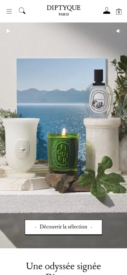 Diptyque homepage on mobile, not disclosed luxury beauty storefront captured at 390 x 844