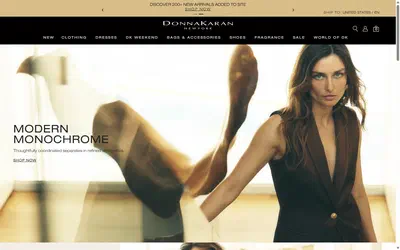 Donna Karan homepage on desktop, Shopify luxury fashion storefront captured at 1440 x 900