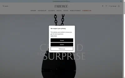 Fabergé homepage on desktop, Shopify luxury jewelry storefront captured at 1440 x 900