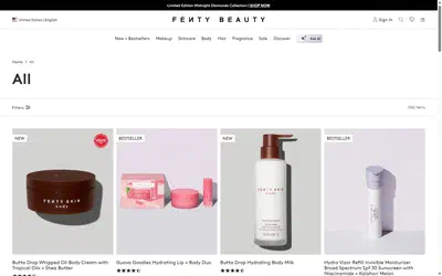 Fenty Beauty collection: all on desktop, not disclosed luxury beauty storefront captured at 1440 x 900