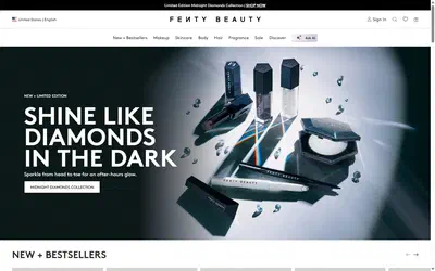 Fenty Beauty homepage on desktop, not disclosed luxury beauty storefront captured at 1440 x 900