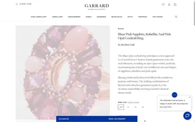 Garrard product page on desktop, not disclosed luxury jewelry storefront captured at 1440 x 900