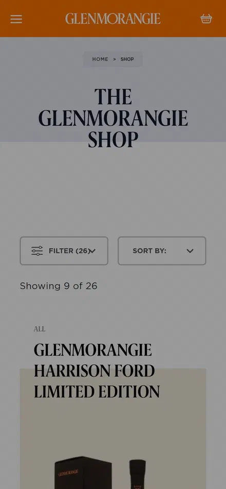 Glenmorangie collection: all on mobile, not disclosed luxury drinks storefront captured at 390 x 844
