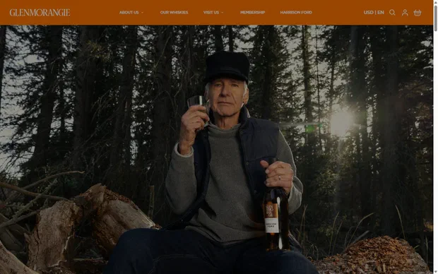 Glenmorangie homepage on desktop, not disclosed luxury drinks storefront captured at 1440 x 900