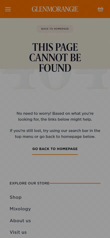 Glenmorangie product page on mobile, not disclosed luxury drinks storefront captured at 390 x 844