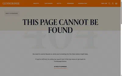 Glenmorangie product page on desktop, not disclosed luxury drinks storefront captured at 1440 x 900