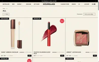 Hourglass collection: all on desktop, Shopify luxury beauty storefront captured at 1440 x 900