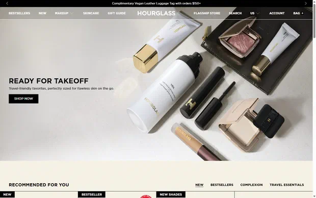Hourglass homepage on desktop, Shopify luxury beauty storefront captured at 1440 x 900