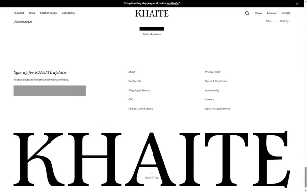 Khaite collection: accessories on desktop, not disclosed luxury fashion storefront captured at 1440 x 900