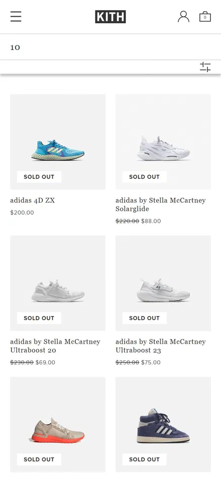 Kith collection: 10 on mobile, not disclosed luxury fashion storefront captured at 390 x 844