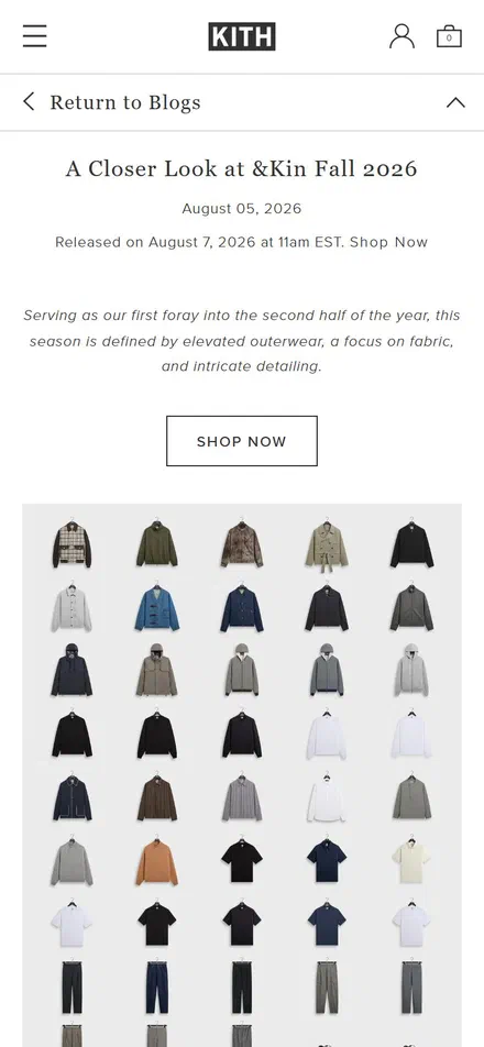 Kith homepage on mobile, not disclosed luxury fashion storefront captured at 390 x 844