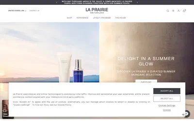 La Prairie homepage on desktop, Shopify luxury beauty storefront captured at 1440 x 900