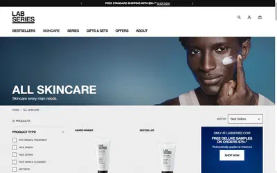 Lab Series collection: all skincare on desktop, Shopify luxury beauty storefront captured at 1440 x 900