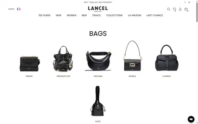 Lancel collection: all bags. on desktop, Shopify luxury leather goods storefront captured at 1440 x 900
