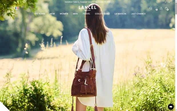 Lancel homepage on desktop, Shopify luxury leather goods storefront captured at 1440 x 900