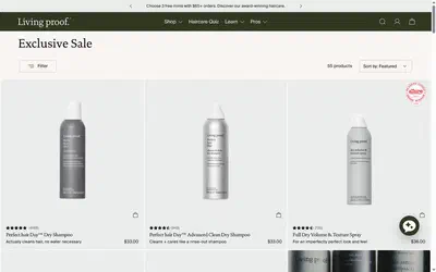 Living Proof collection: exclusive sale on desktop, Shopify luxury beauty storefront captured at 1440 x 900