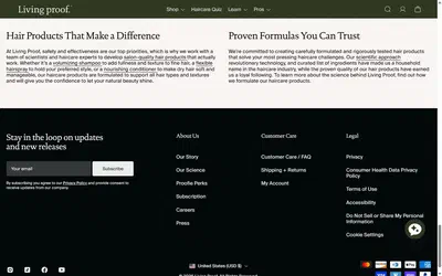 Living Proof homepage on desktop, Shopify luxury beauty storefront captured at 1440 x 900