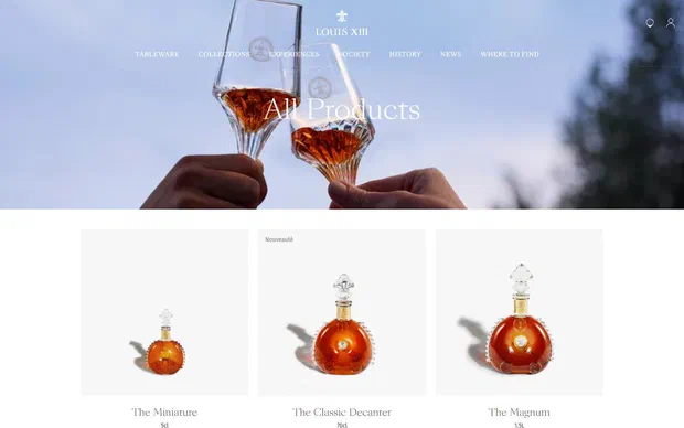 Louis XIII collection: all products on desktop, Shopify luxury drinks storefront captured at 1440 x 900