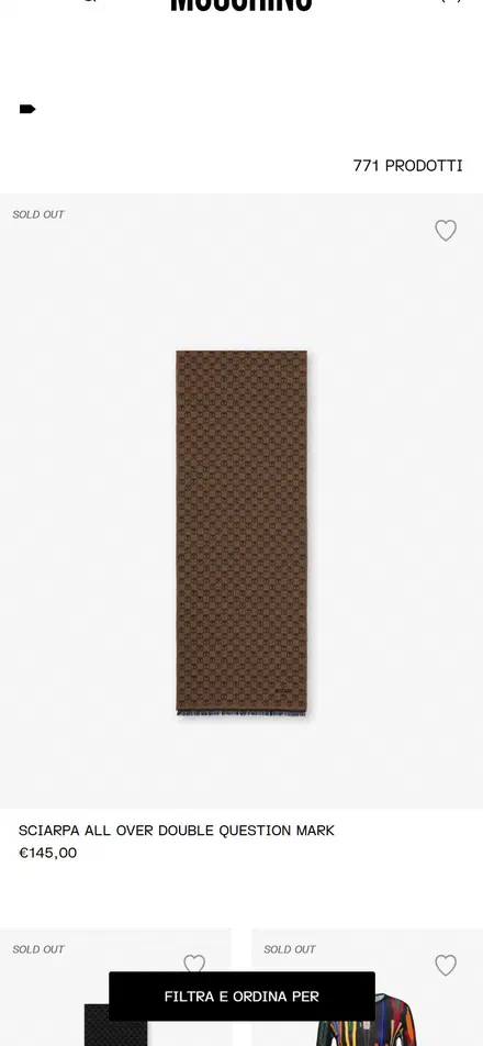 Moschino collection: black friday on mobile, Shopify luxury fashion storefront captured at 390 x 844