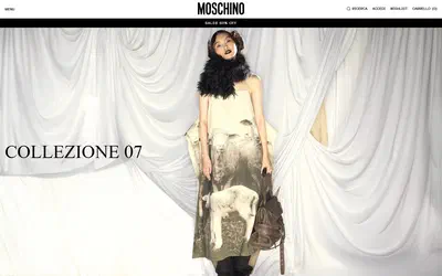 Moschino homepage on desktop, Shopify luxury fashion storefront captured at 1440 x 900