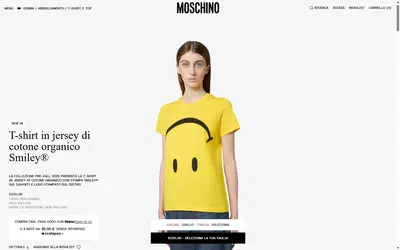 Moschino product page on desktop, Shopify luxury fashion storefront captured at 1440 x 900