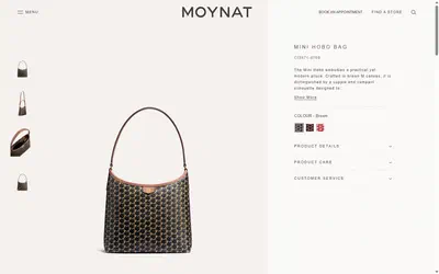 Moynat product page on desktop, not disclosed luxury leather goods storefront captured at 1440 x 900