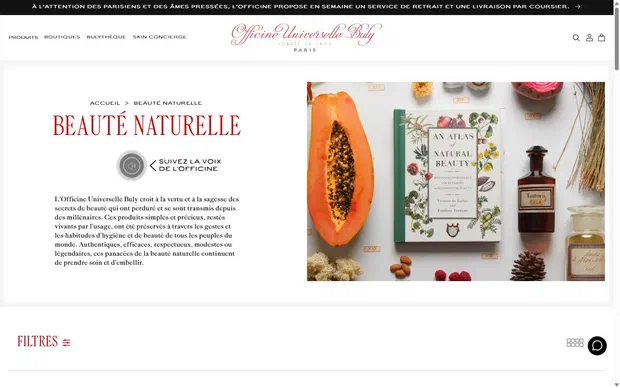 Officine Universelle Buly collection: beauté naturelle on desktop, not disclosed luxury beauty storefront captured at 1440 x 900
