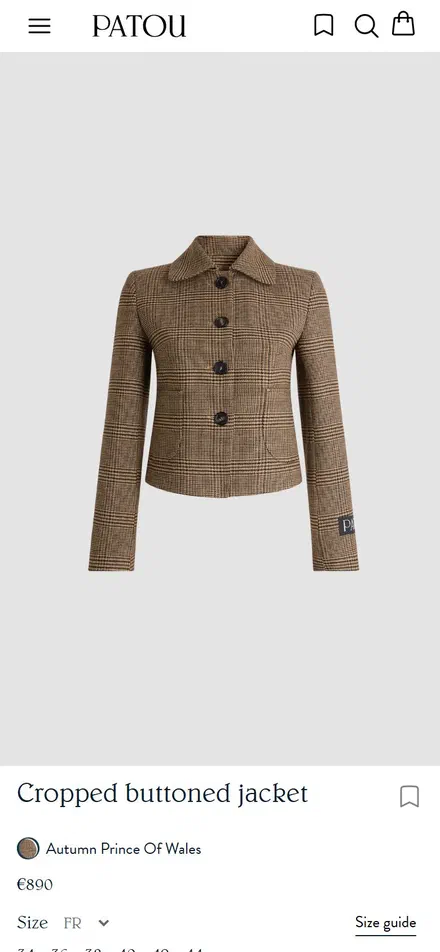 Patou product page on mobile, Shopify luxury fashion storefront captured at 390 x 844