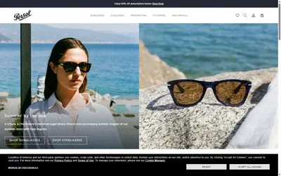 Persol homepage on desktop, not disclosed luxury eyewear storefront captured at 1440 x 900