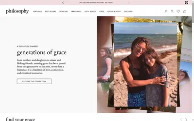 Philosophy homepage on desktop, Shopify luxury beauty storefront captured at 1440 x 900