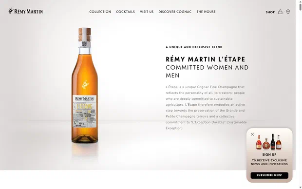 Remy Martin collection: collection on desktop, not disclosed luxury drinks storefront captured at 1440 x 900