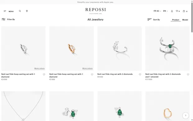 Repossi collection: all jewellery on desktop, Shopify luxury jewelry storefront captured at 1440 x 900