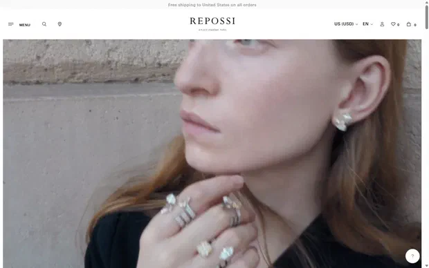 Repossi homepage on desktop, Shopify luxury jewelry storefront captured at 1440 x 900