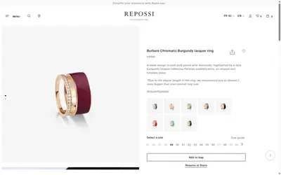Repossi product page on desktop, Shopify luxury jewelry storefront captured at 1440 x 900