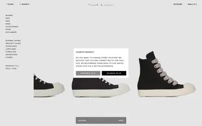 Rick Owens collection: all products on desktop, not disclosed luxury fashion storefront captured at 1440 x 900