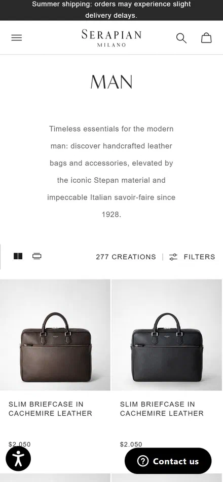Serapian collection: man on mobile, not disclosed luxury leather goods storefront captured at 390 x 844