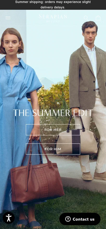 Serapian homepage on mobile, not disclosed luxury leather goods storefront captured at 390 x 844